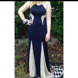 Navy blue/ nude prom dress